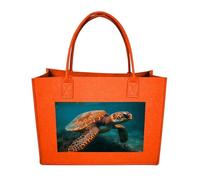 QMNALP Large Felt Tote Bag,cute Grocery Handbag Organizer for Work,Gym Sea Turtle Swimming Printed Lunch Bag, Fruit Orange-sea Turtle Swimming, One Size