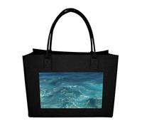 QMNALP Large Felt Tote Bag,cute Grocery Handbag Organizer for Work,Gym The Deep Blue Sea Printed Lunch Bag, Black-the Deep Blue Sea, One Size