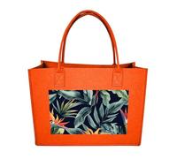 QMNALP Large Felt Tote Bag,cute Grocery Handbag Organizer for Work,Gym Tropical Leaves Pattern Printed Lunch Bag, Fruit Orange-tropical Leaves Pattern, One Size