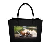 QMNALP Large Felt Tote Bag,cute Grocery Handbag Organizer for Work,Gym Two Snails on The Bench Printed Lunch Bag, Black-two Snails on the Bench, One Size