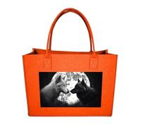 QMNALP Large Felt Tote Bag,cute Grocery Handbag Organizer for Work,Gym Wolves Under The Moon Printed Lunch Bag, Fruit Orange-wolves Under the Moon, One Size