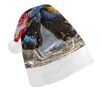 QMNALP Personalized Christmas Hat 17.1 * 11.7in Soft Cute Chicken Under The Tree Printed Santa Hat for New Year Party Supplies & Gifts