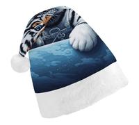 QMNALP Personalized Christmas Hat 17.1 * 11.7in Soft Cute Little Tiger in Space Printed Santa Hat for New Year Party Supplies & Gifts