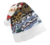 QMNALP Personalized Christmas Hat 17.1 * 11.7in Soft Cute Santa's Train Printed Santa Hat for New Year Party Supplies & Gifts