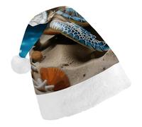 QMNALP Personalized Christmas Hat 17.1 * 11.7in Soft Cute Sea Shell Starfish Printed Santa Hat for New Year Party Supplies & Gifts