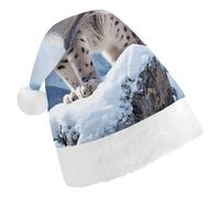 QMNALP Personalized Christmas Hat 17.1 * 11.7in Soft Cute Snow Leopard Mountain Printed Santa Hat for New Year Party Supplies & Gifts