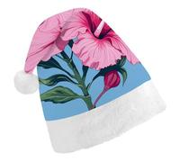 QMNALP Personalized Christmas Hat 17.1 * 11.7in Soft Cute Two Hibiscus Flowers Printed Santa Hat for New Year Party Supplies & Gifts