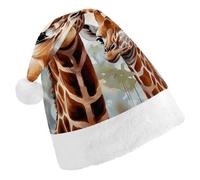 QMNALP Personalized Christmas Hat 17.1 * 11.7in Soft Cute Watercolor Deer Giraffe Printed Santa Hat for New Year Party Supplies & Gifts