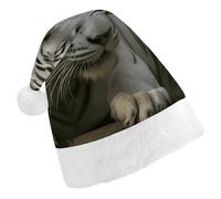 QMNALP Personalized Christmas Hat 17.1 * 11.7in Soft Cute White Bengal Tiger Printed Santa Hat for New Year Party Supplies & Gifts