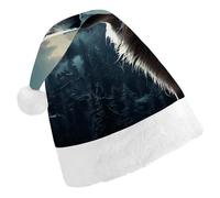 QMNALP Personalized Christmas Hat 17.1 * 11.7in Soft Cute Wolf at Night Printed Santa Hat for New Year Party Supplies & Gifts