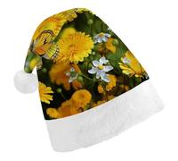 QMNALP Personalized Christmas Hat 17.1 * 11.7in Soft Cute Yellow Butterfly And Daisies Printed Santa Hat for New Year Party Supplies & Gifts