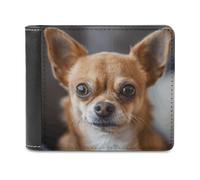 QMNALP Personalized Slim Bifold Leather Wallet for Men,Front Pocket Multiple Card Holder A Brown Chihuahua Printed Wallets,Gift for Men And Women