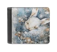 QMNALP Personalized Slim Bifold Leather Wallet for Men,Front Pocket Multiple Card Holder A Sleeping Rabbit Printed Wallets,Gift for Men And Women