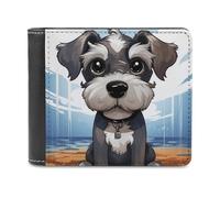 QMNALP Personalized Slim Bifold Leather Wallet for Men,Front Pocket Multiple Card Holder Adorable Schnauzer Printed Wallets,Gift for Men And Women