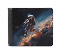 QMNALP Personalized Slim Bifold Leather Wallet for Men,Front Pocket Multiple Card Holder Astronaut Flying in Space Printed Wallets,Gift for Men And Women