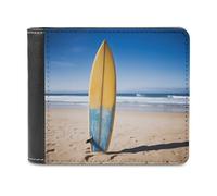 QMNALP Personalized Slim Bifold Leather Wallet for Men,Front Pocket Multiple Card Holder Beach Surfboard Printed Wallets,Gift for Men And Women