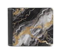 QMNALP Personalized Slim Bifold Leather Wallet for Men,Front Pocket Multiple Card Holder Black White Gold Foil Marble Printed Wallets,Gift for Men And Women