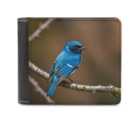 QMNALP Personalized Slim Bifold Leather Wallet for Men,Front Pocket Multiple Card Holder Blue Bird Printed Wallets,Gift for Men And Women