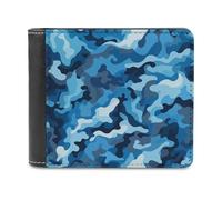 QMNALP Personalized Slim Bifold Leather Wallet for Men,Front Pocket Multiple Card Holder Blue Camouflage Pattern Printed Wallets,Gift for Men And Women