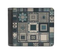 QMNALP Personalized Slim Bifold Leather Wallet for Men,Front Pocket Multiple Card Holder Blue Square Pattern Printed Wallets,Gift for Men And Women
