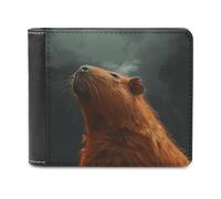 QMNALP Personalized Slim Bifold Leather Wallet for Men,Front Pocket Multiple Card Holder Capybara with Eyes Closed Printed Wallets,Gift for Men And Women