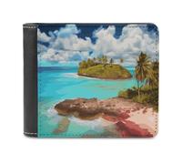 QMNALP Personalized Slim Bifold Leather Wallet for Men,Front Pocket Multiple Card Holder Caribbean Scenery Printed Wallets,Gift for Men And Women