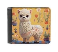 QMNALP Personalized Slim Bifold Leather Wallet for Men,Front Pocket Multiple Card Holder Cartoon Alpaca Cute Animal Printed Wallets,Gift for Men And Women
