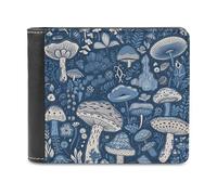 QMNALP Personalized Slim Bifold Leather Wallet for Men,Front Pocket Multiple Card Holder Cartoon Blue Mushroom Printed Wallets,Gift for Men And Women