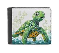 QMNALP Personalized Slim Bifold Leather Wallet for Men,Front Pocket Multiple Card Holder Cartoon Turtle Pattern Printed Wallets,Gift for Men And Women