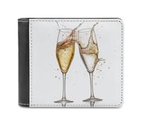 QMNALP Personalized Slim Bifold Leather Wallet for Men,Front Pocket Multiple Card Holder Champagne Glasses Printed Wallets,Gift for Men And Women
