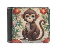 QMNALP Personalized Slim Bifold Leather Wallet for Men,Front Pocket Multiple Card Holder Chinese Style Monkey Printed Wallets,Gift for Men And Women