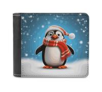 QMNALP Personalized Slim Bifold Leather Wallet for Men,Front Pocket Multiple Card Holder Christmas Funny Penguin Printed Wallets,Gift for Men And Women