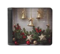 QMNALP Personalized Slim Bifold Leather Wallet for Men,Front Pocket Multiple Card Holder Christmas Tree And Bells Printed Wallets,Gift for Men And Women