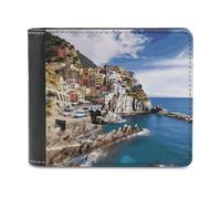 QMNALP Personalized Slim Bifold Leather Wallet for Men,Front Pocket Multiple Card Holder Cinque Terre Scenery Printed Wallets,Gift for Men And Women