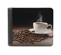 QMNALP Personalized Slim Bifold Leather Wallet for Men,Front Pocket Multiple Card Holder Coffee Cup And Coffee Beans Printed Wallets,Gift for Men And Women