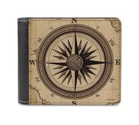 QMNALP Personalized Slim Bifold Leather Wallet for Men,Front Pocket Multiple Card Holder Compass Wind Road Map Printed Wallets,Gift for Men And Women