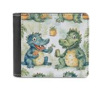 QMNALP Personalized Slim Bifold Leather Wallet for Men,Front Pocket Multiple Card Holder Crocodile Friends Printed Wallets,Gift for Men And Women