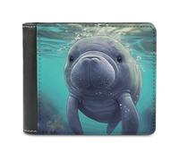 QMNALP Personalized Slim Bifold Leather Wallet for Men,Front Pocket Multiple Card Holder Cute Sea Animal Manatee Printed Wallets,Gift for Men And Women