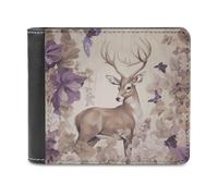 QMNALP Personalized Slim Bifold Leather Wallet for Men,Front Pocket Multiple Card Holder Deer Birds with Flowers Printed Wallets,Gift for Men And Women