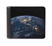 QMNALP Personalized Slim Bifold Leather Wallet for Men,Front Pocket Multiple Card Holder Earth from The Outer Space Printed Wallets,Gift for Men And Women