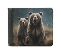 QMNALP Personalized Slim Bifold Leather Wallet for Men,Front Pocket Multiple Card Holder Encounter Animal Bear Printed Wallets,Gift for Men And Women