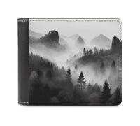 QMNALP Personalized Slim Bifold Leather Wallet for Men,Front Pocket Multiple Card Holder Foggy Mountains Forest Printed Wallets,Gift for Men And Women
