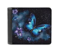 QMNALP Personalized Slim Bifold Leather Wallet for Men,Front Pocket Multiple Card Holder Galaxy Blue Butterfly Printed Wallets,Gift for Men And Women