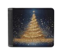 QMNALP Personalized Slim Bifold Leather Wallet for Men,Front Pocket Multiple Card Holder Golden Glitter Christmas Tree Printed Wallets,Gift for Men And Women