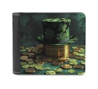QMNALP Personalized Slim Bifold Leather Wallet for Men,Front Pocket Multiple Card Holder Green Hat And Gold Coins Printed Wallets,Gift for Men And Women