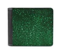 QMNALP Personalized Slim Bifold Leather Wallet for Men,Front Pocket Multiple Card Holder Green Sequin Sparkle Printed Wallets,Gift for Men And Women