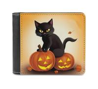 QMNALP Personalized Slim Bifold Leather Wallet for Men,Front Pocket Multiple Card Holder Halloween Black Cats Pumpkin Printed Wallets,Gift for Men And Women