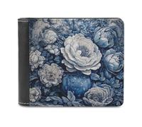 QMNALP Personalized Slim Bifold Leather Wallet for Men,Front Pocket Multiple Card Holder Hand Drawn Blue Flowers Printed Wallets,Gift for Men And Women