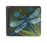 QMNALP Personalized Slim Bifold Leather Wallet for Men,Front Pocket Multiple Card Holder Hand Painted Blue Dragonfly Printed Wallets,Gift for Men And Women