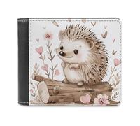 QMNALP Personalized Slim Bifold Leather Wallet for Men,Front Pocket Multiple Card Holder Hedgehog Sitting on Top Printed Wallets,Gift for Men And Women